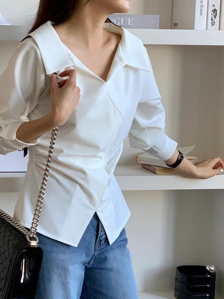 Elara Tailored Shirred Blouse