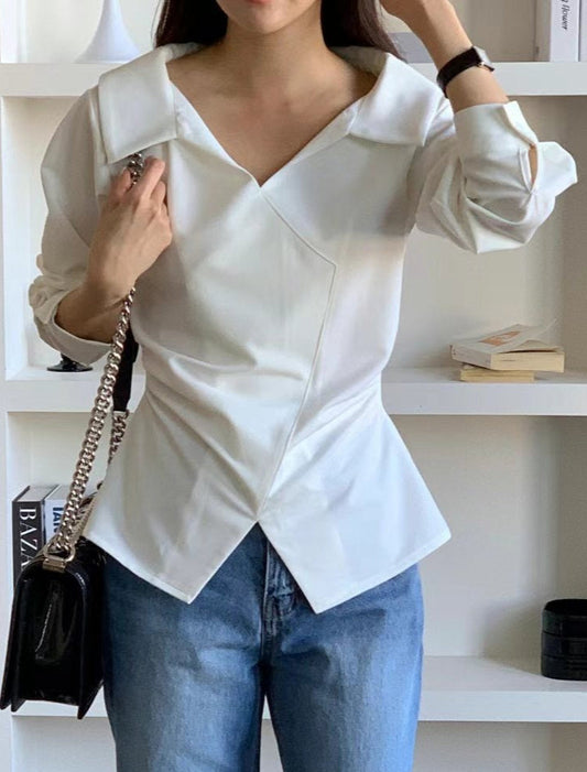 Elara Tailored Shirred Blouse